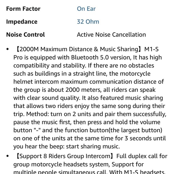 new in box M1-S pro bluetooth motorcycle headset - Picture 5 of 7